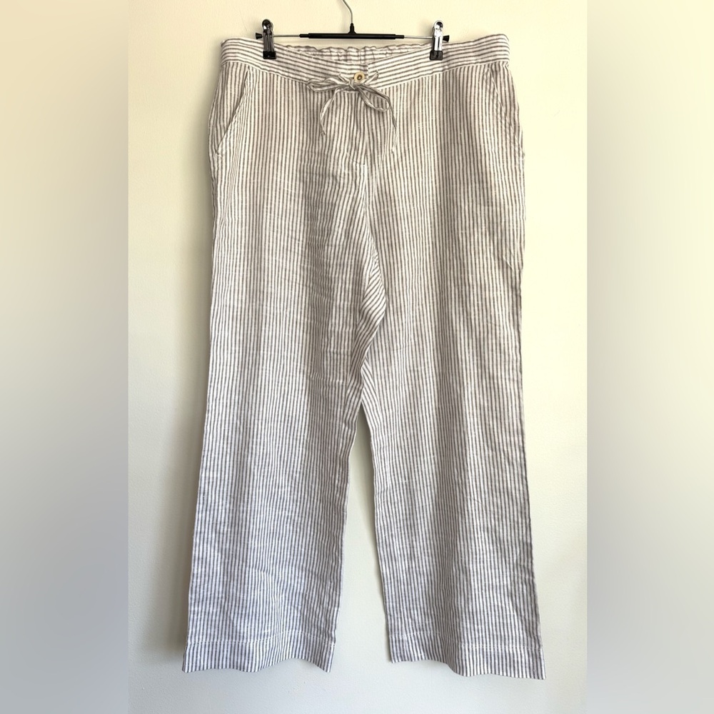 Tommy Bahama Crystalline Waters Striped‎ Drawstring Linen Pants Size L Neutral